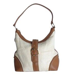 Chaps Rafia & Faux Leather Shoulder Bag